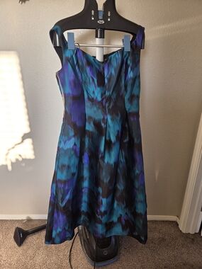 Elegant Teal & Purple Sleeveless A-Line Dress